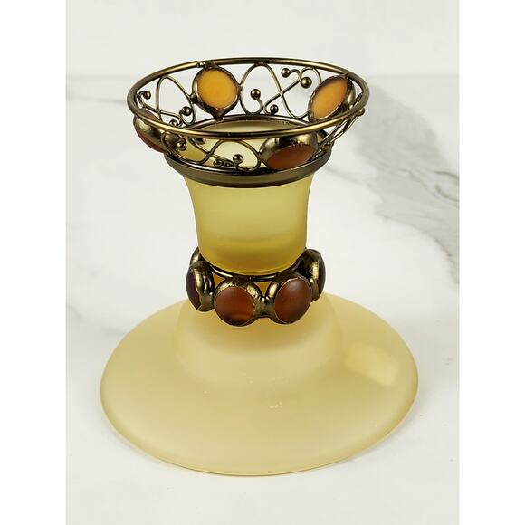PartyLite Paris Retro Taper Candle Holder Yellow Frosted 3 3/4" Amber Jewel 80's - Picture 4 of 16